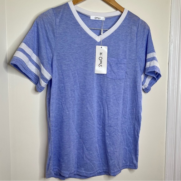 Lightweight V Neck T Shirt One chest pocket blue white trim Size large NEW - Picture 4 of 10
